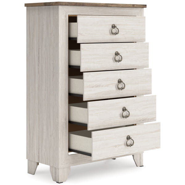 Laigmeyer Two-tone Five Drawer Chest with drawers open