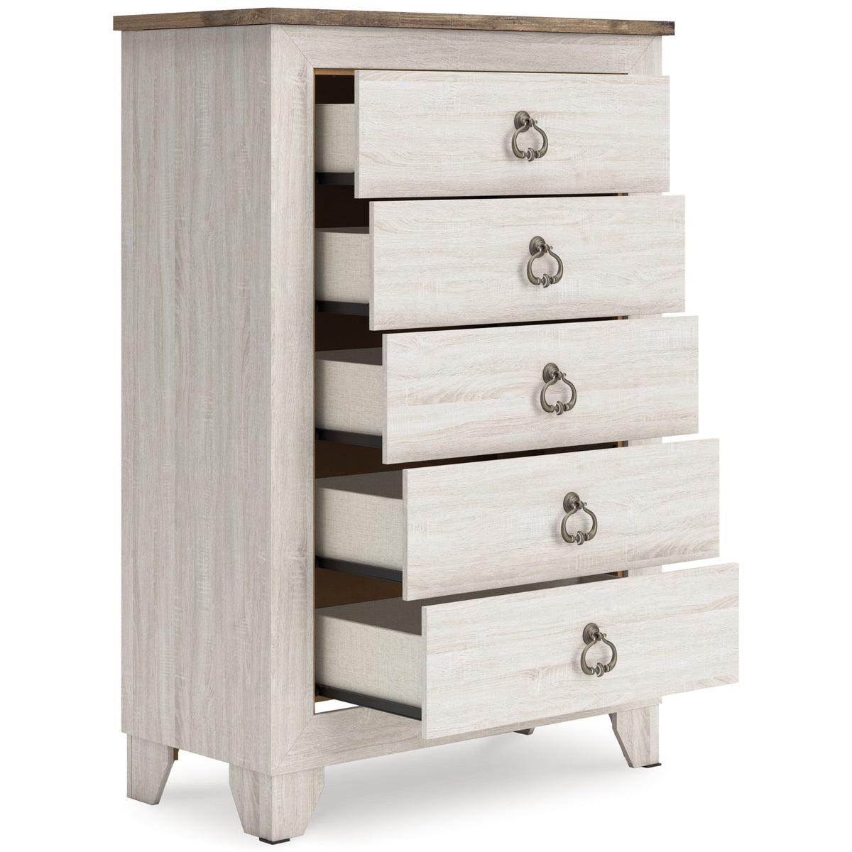 Laigmeyer Two-tone Five Drawer Chest with drawers open