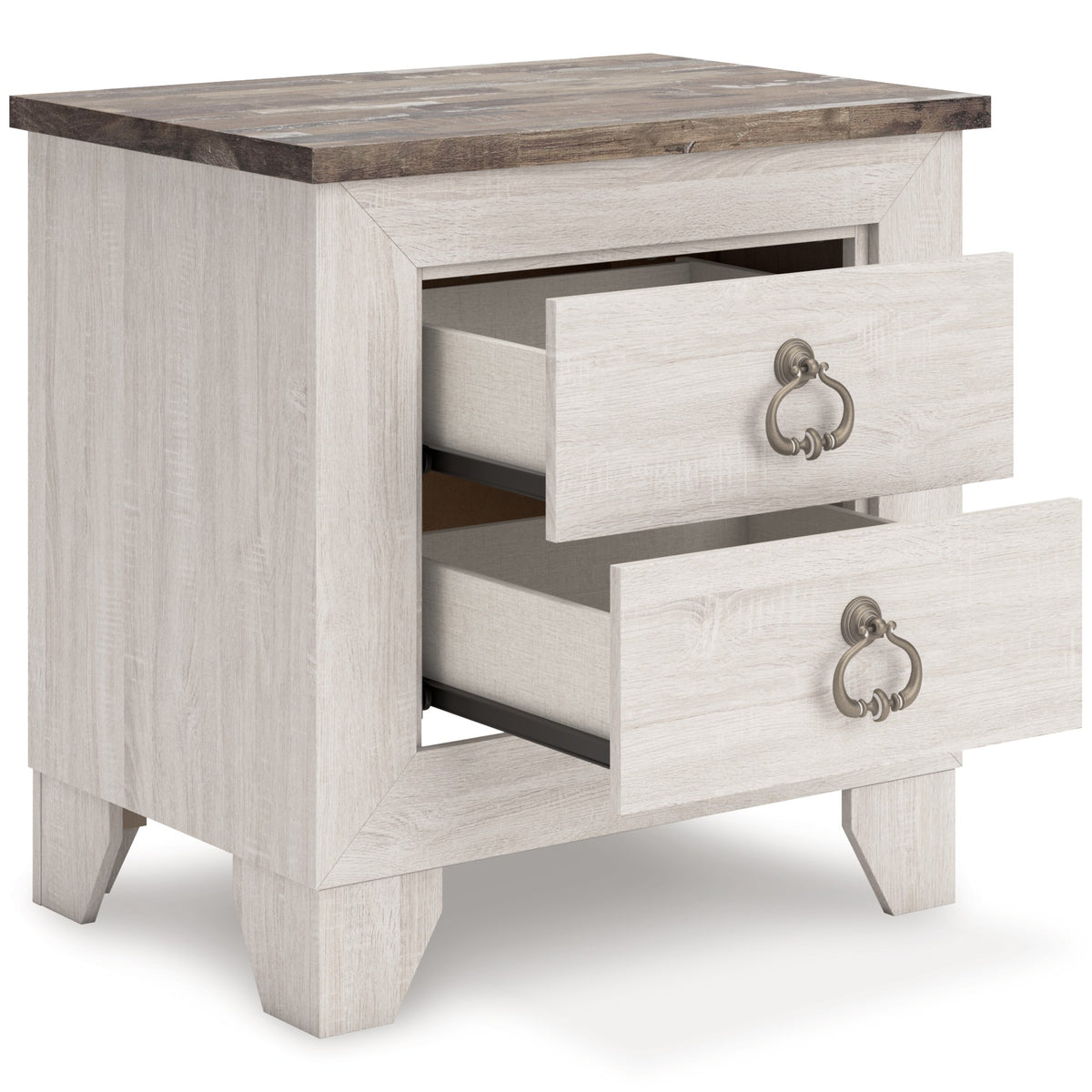Laigmeyer Two-tone Two Drawer Nightstand with drawers open