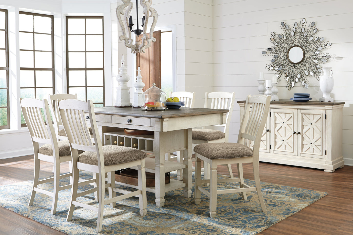 Bolanburg Two-tone Counter Height Dining Table and 6 Barstools with Server