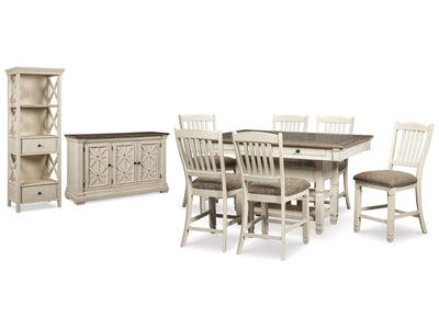 Bolanburg Two-tone Counter Height Table with 6 Barstools, Server and Display Cabinet