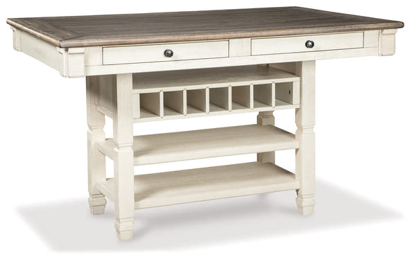 Bolanburg Two-tone Counter Height Table with 6 Barstools, Server and Display Cabinet