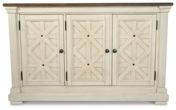 Bolanburg Two-tone Counter Height Table with 6 Barstools, Server and Display Cabinet