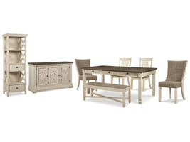 Bolanburg Two-tone Dining Table, 4 Chairs, Bench, Server and Display Cabinet