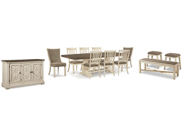 Bolanburg Two-tone Dining Table with 8 Chairs and Bench with Server and 2 Stools