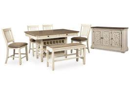 Bolanburg White Counter Height Dining Table, 4 Barstools, Bench and Server