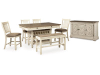 Bolanburg White Counter Height Dining Table, 4 Barstools, Bench and Server