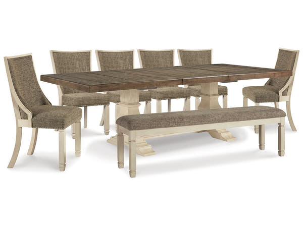 Bolanburg White Dining Table, 6 Chairs and Bench