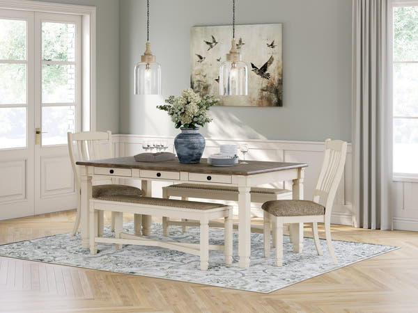 Bolanburg White Dining Table with 2 Chairs and 2 Benches