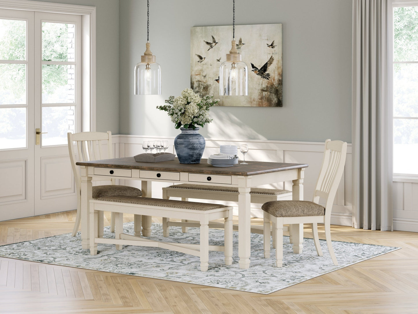 Bolanburg White Dining Table with 2 Chairs and 2 Benches
