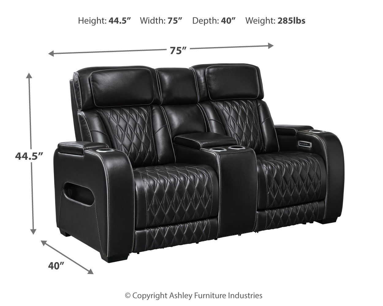 Boyington Black Power Reclining Loveseat with Console