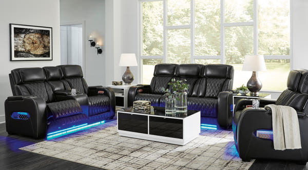 Boyington Black Power Reclining Sofa, Loveseat and Recliner
