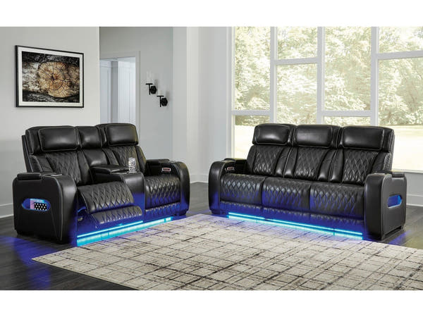 Boyington Black Power Reclining Sofa and Loveseat