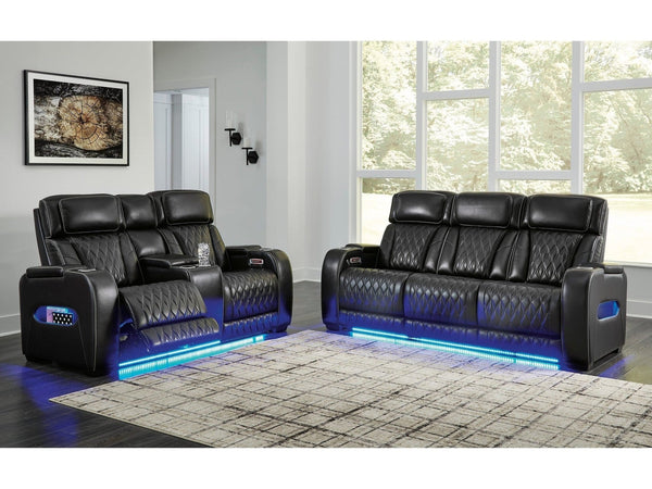 Boyington Black Power Reclining Sofa and Loveseat