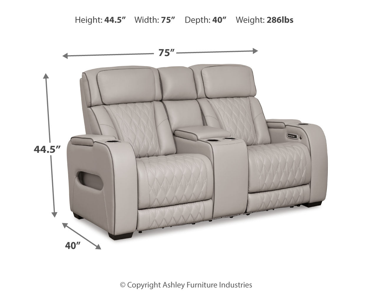 PWR REC LOVESEAT/CON/ADJ/Boyington/Gray