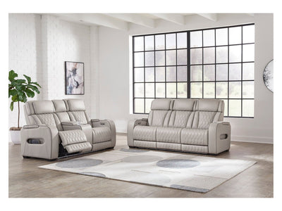Boyington Gray Power Reclining Sofa and Loveseat