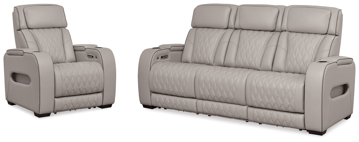 Boyington Gray Power Reclining Sofa and Recliner