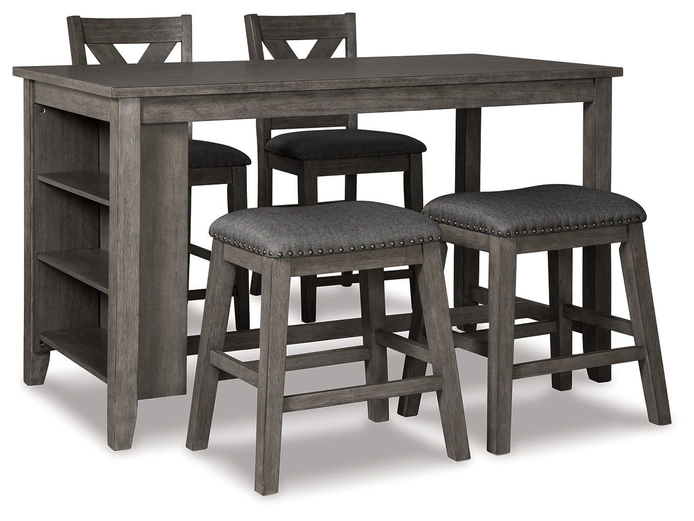 Caitbrook Gray Counter Height Dining Table and 4 Barstools (2 Chairs + 2 Stools)