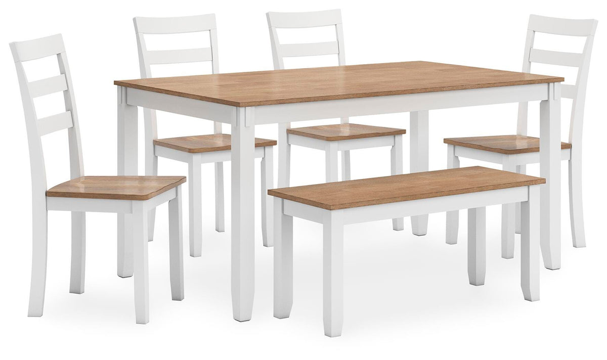 Gesthaven Natural/White Dining Table with 4 Chairs and Bench (Set of 6)