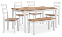 Gesthaven Natural/White Dining Table with 4 Chairs and Bench (Set of 6)