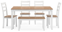 Gesthaven Natural/White Dining Table with 4 Chairs and Bench (Set of 6)