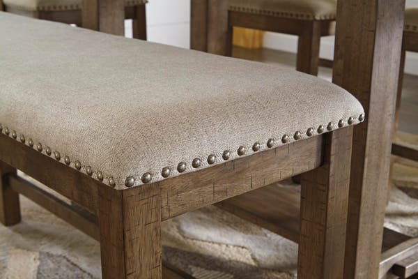 Moriville Beige Counter Height Upholstered Dining Bench