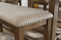 Moriville Beige Counter Height Upholstered Dining Bench
