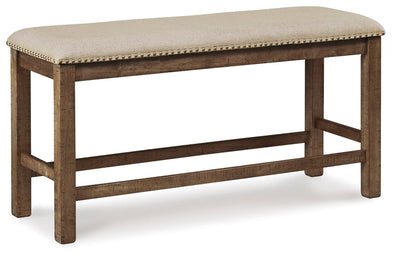 Moriville Beige Counter Height Upholstered Dining Bench
