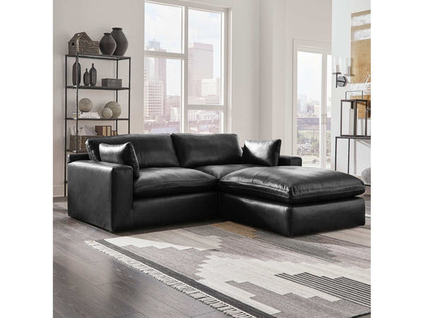 Emilia Black Leather 2pc Modular Sectional Loveseat