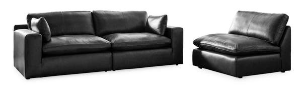 Emilia Black Leather 3pc Modular Sectional Sofa