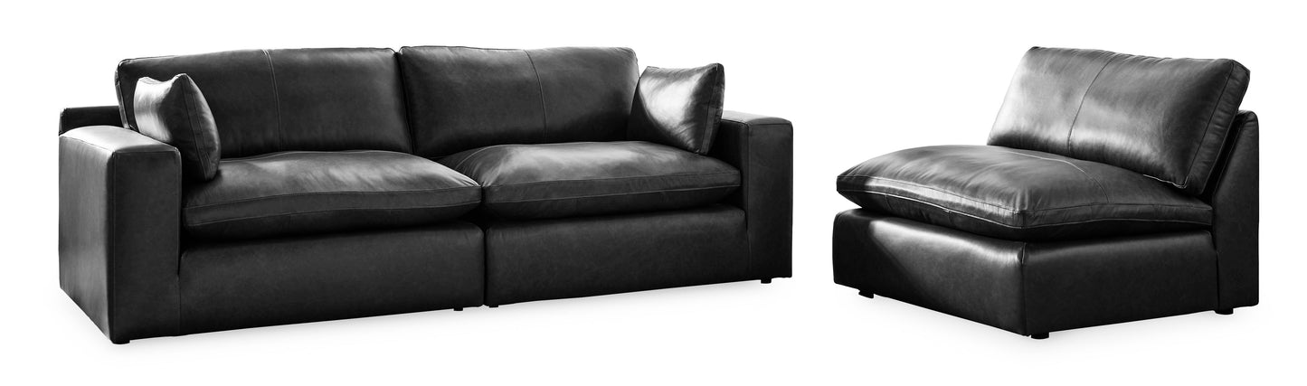 Emilia Black Leather 3pc Modular Sectional Sofa