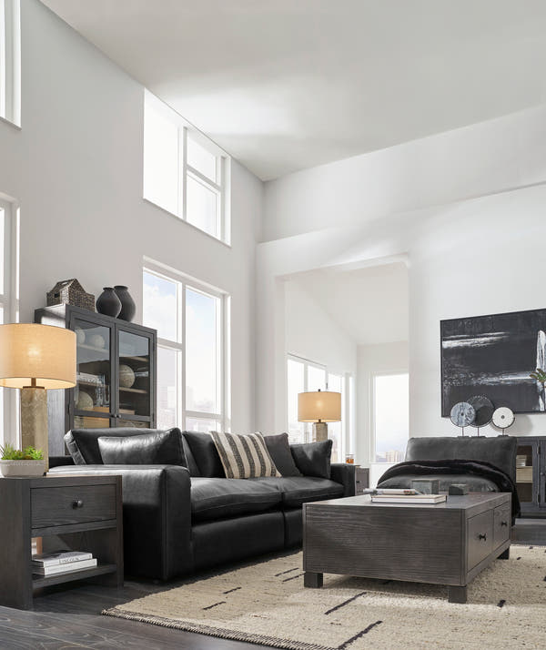 Emilia Black Leather 3pc Modular Sectional Sofa