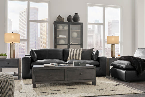 Emilia Black Leather 3pc Modular Sectional Sofa