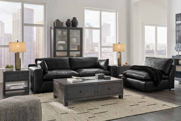 Emilia Black Leather 3pc Modular Sectional Sofa