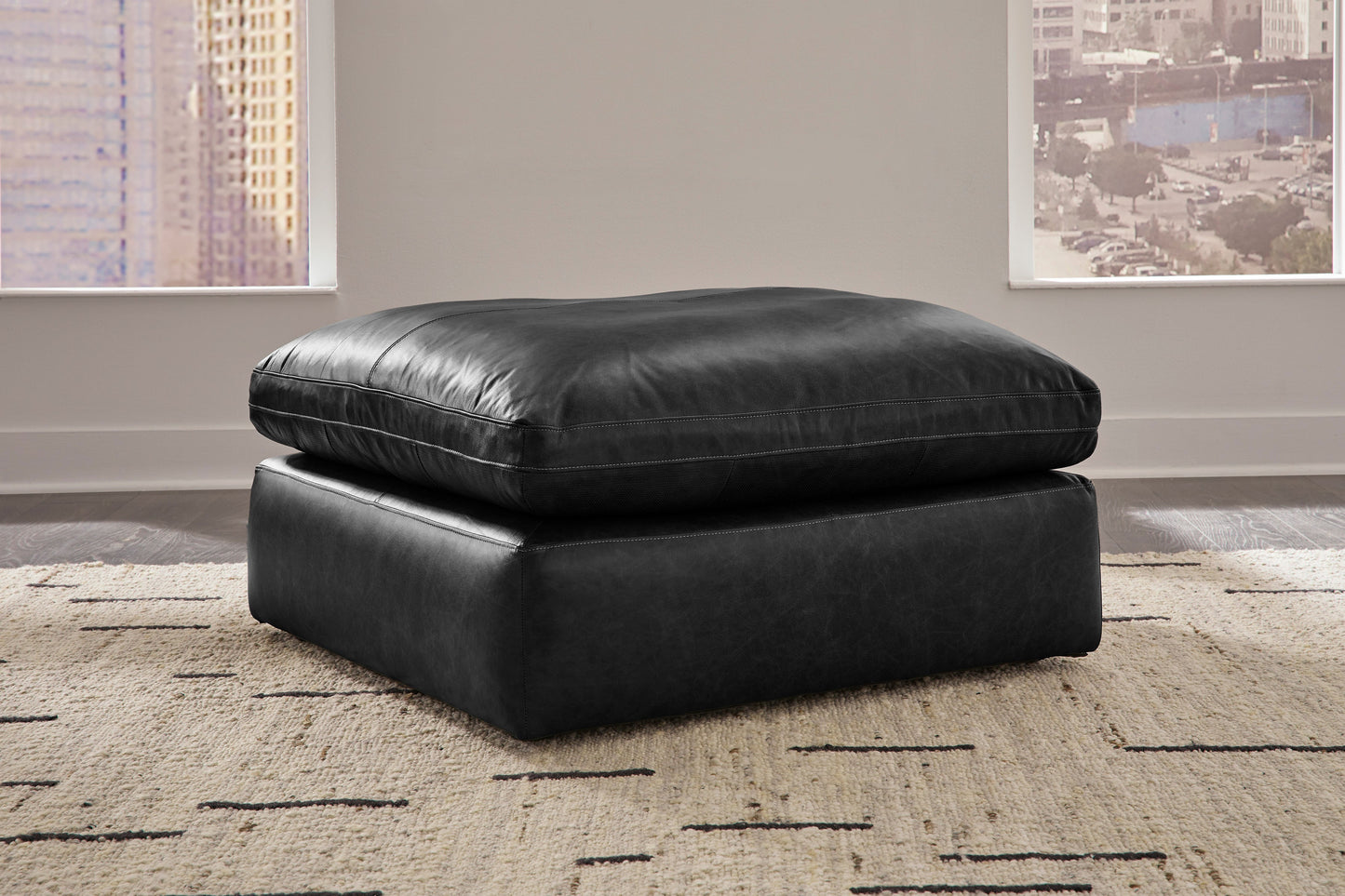 Emilia Black Leather 4pc Modular Sectional Sofa