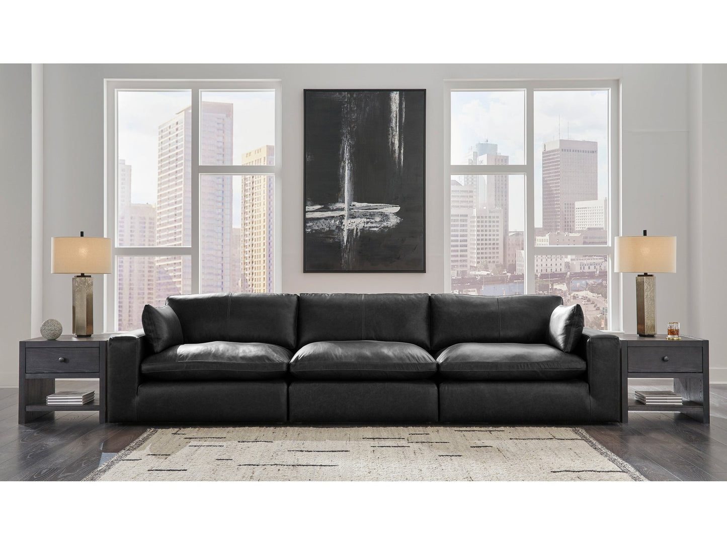 Emilia Black Leather 5pc Modular Sectional Living Room Set