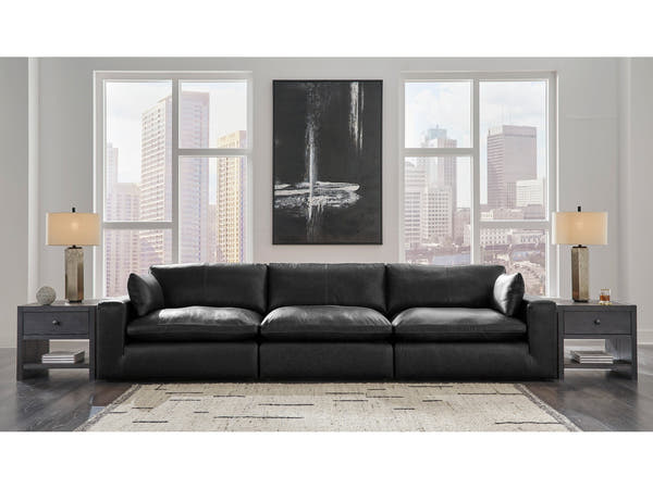 Emilia Black Leather 3pc Modular Sectional Sofa