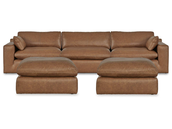 Emilia Caramel 3-Piece Sectional and 2 Ottomans