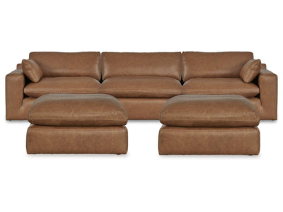 Emilia Caramel 3-Piece Sectional and 2 Ottomans