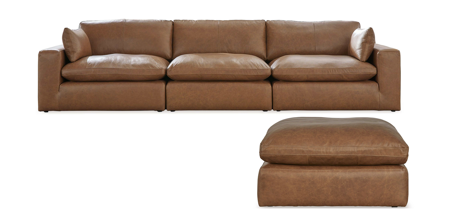 Emilia Caramel Leather 3pc Modular Sectional Sofa