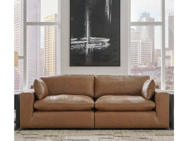 Emilia Caramel Leather 3pc Modular Sectional w/ Ottoman