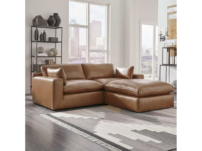 Emilia Caramel Leather 3pc Modular Sectional w/ Ottoman