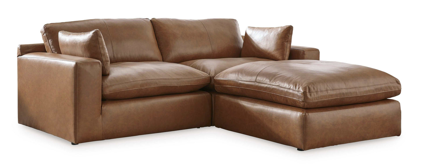 Emilia Caramel Leather 3pc Modular Sectional w/ Ottoman