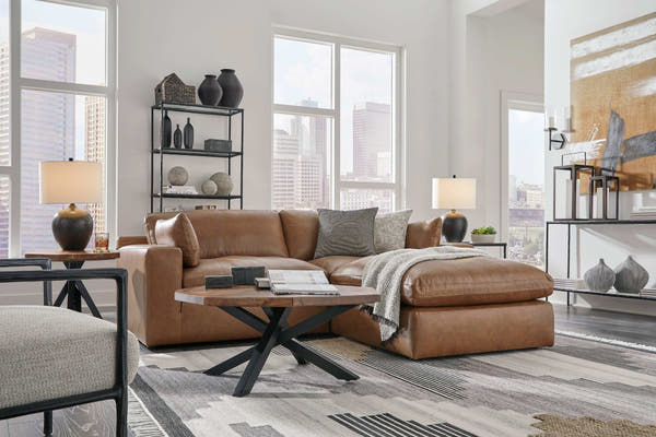 Emilia Caramel Leather 3pc Modular Sectional w/ Ottoman