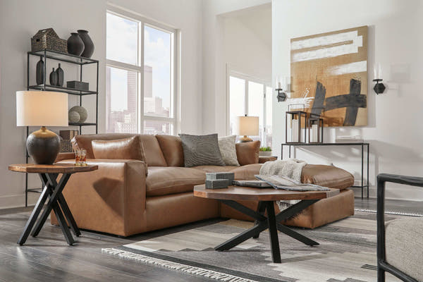 Emilia Caramel Leather 3pc Modular Sectional w/ Ottoman