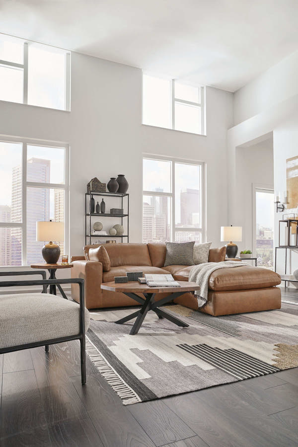 Emilia Caramel Leather 3pc Modular Sectional w/ Ottoman