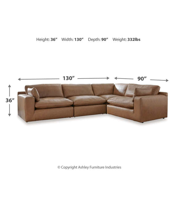 Emilia Caramel Leather 4pc Modular Sectional Sofa