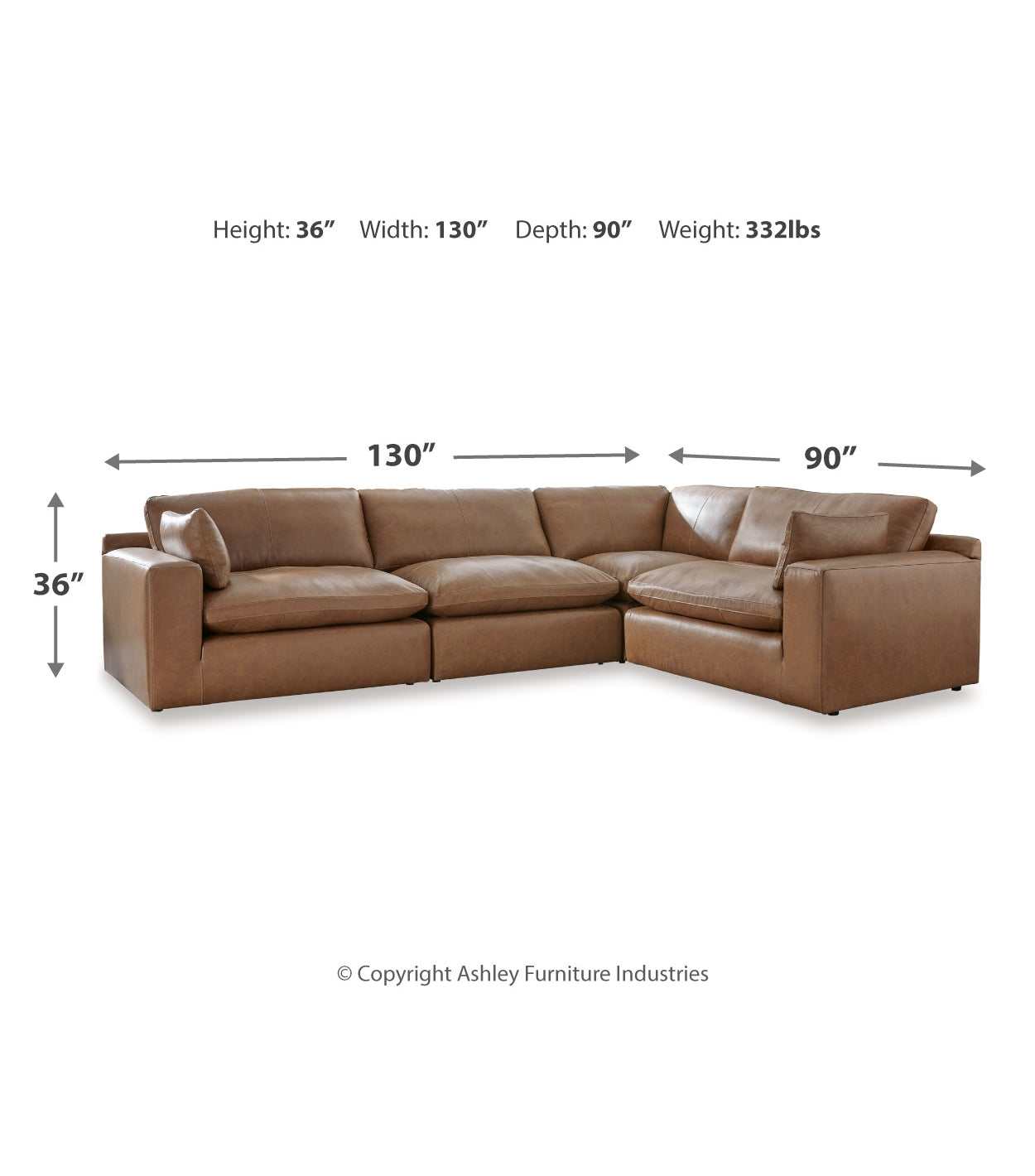 Emilia Caramel Leather 4pc Modular Sectional Sofa