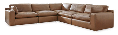 Emilia Caramel Leather 5pc Modular Sectional and Ottoman