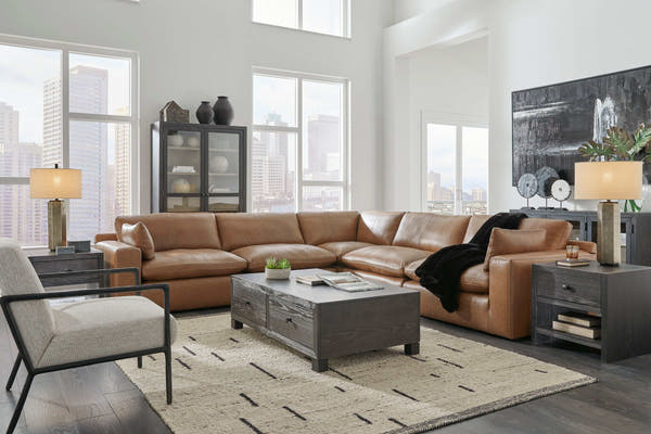 Emilia Caramel Leather 5pc Modular Sectional